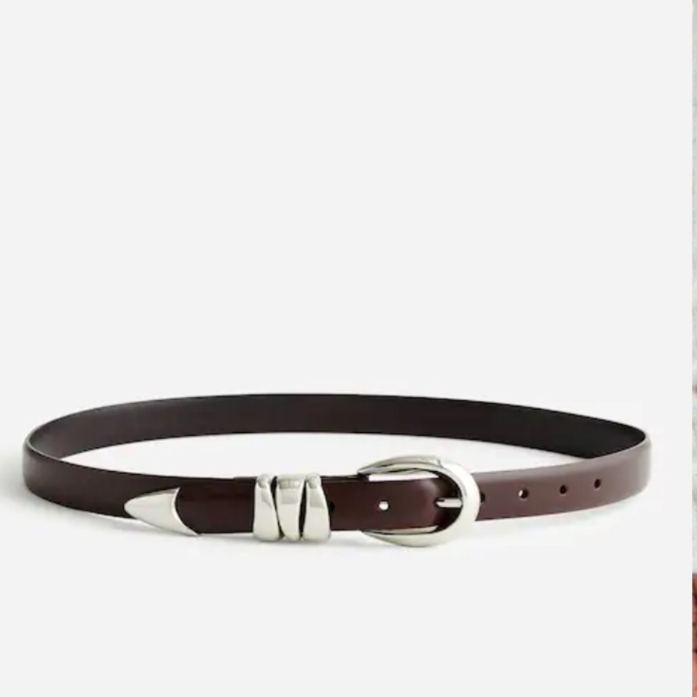 Madewell Brown Leather Triple Metal Keeper Belt with Silver Buckle